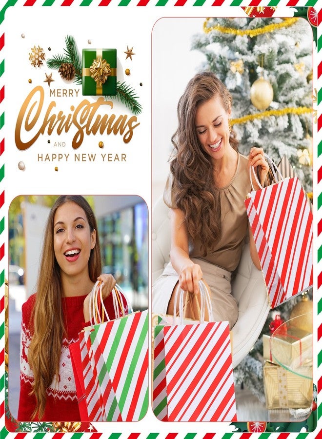 Trandraft 48 Pieces Christmas Gift Bags Bulk with Handle Xmas Paper Treat Goodie Bag with Handle for Christmas Party Favor Supplies Decor(Striped,Red and Green) - Image 4